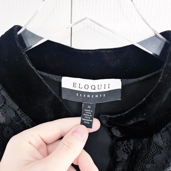 ELOQUII Elements Puff Sleeve Dress With Lace Inserts - Picture 4 of 8